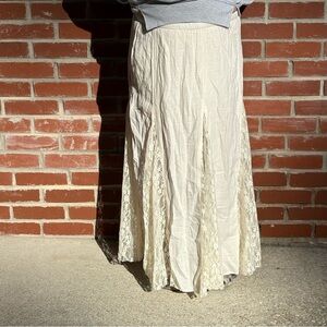 American Eagle Boho Maxi Skirt Ivory Lace Panel Built-In Shorts | Size M